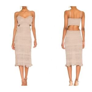 Misa Los Angeles Shimmer Skye Midi Dress Sleeveless Adjustable Gold Size L NWT